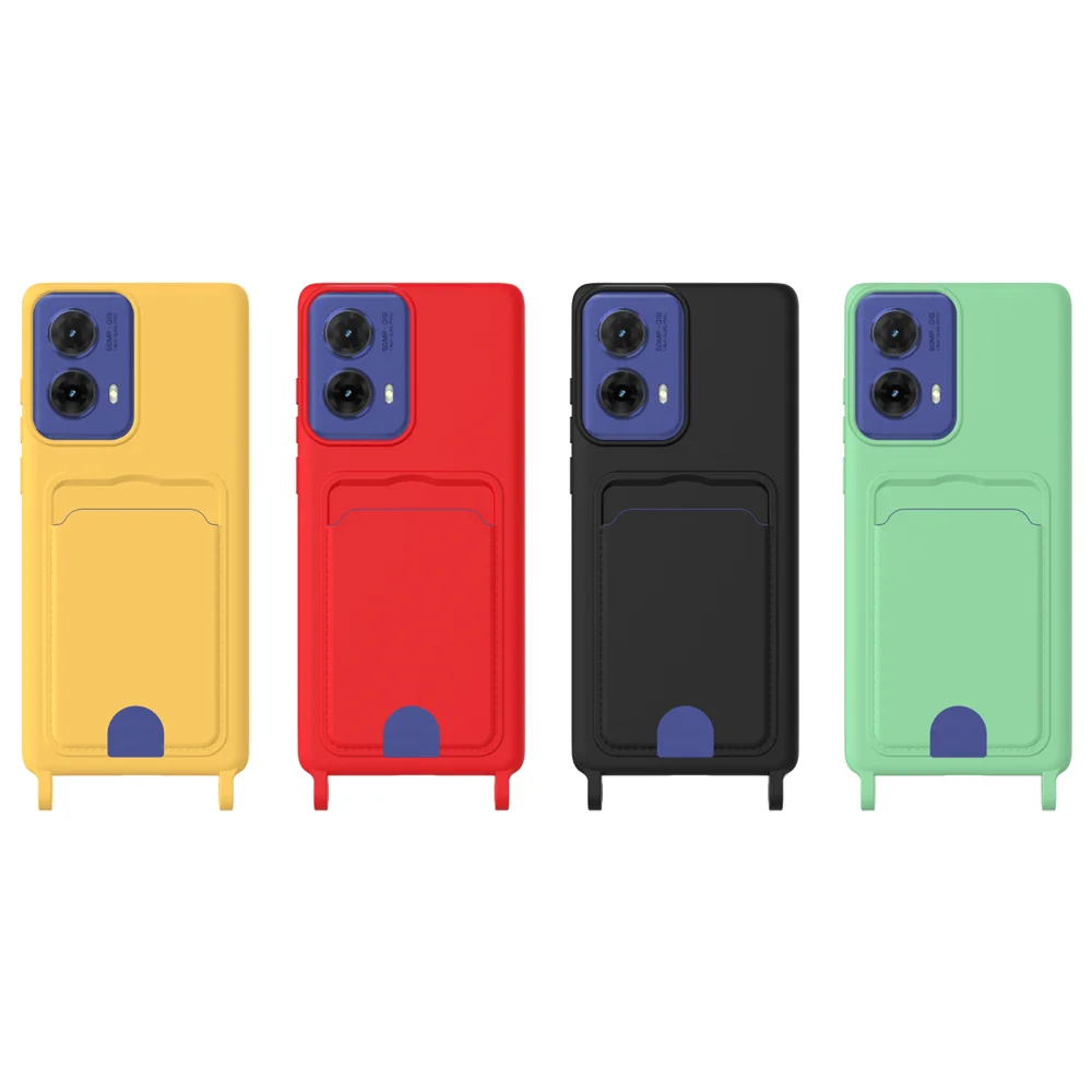 For Motorola S50 Neo 5G / Motorola Edge 50 Fusion 5G / Motorola Moto G85 5G Liquid Silicone Case  Phone Back Cover with Card Holder and Short Strap - Black-Cellmalls
