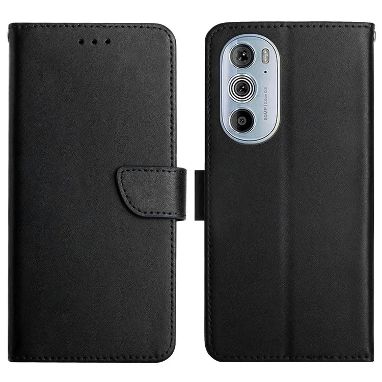 For Motorola Edge 30 Pro (Motorola Edge+ (2022)) All-inclusive Protection Nappa Texture Wallet Case Genuine Leather Phone Shell with Stand - Black-Cellmalls