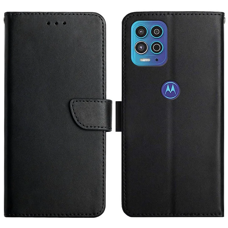For Motorola Edge S / Moto G100 Phone Covering Shell Soft TPU+Genuine Leather Nappa Texture Multifunction Wallet Stand Full Body Protective Phone Case - Black-Cellmalls