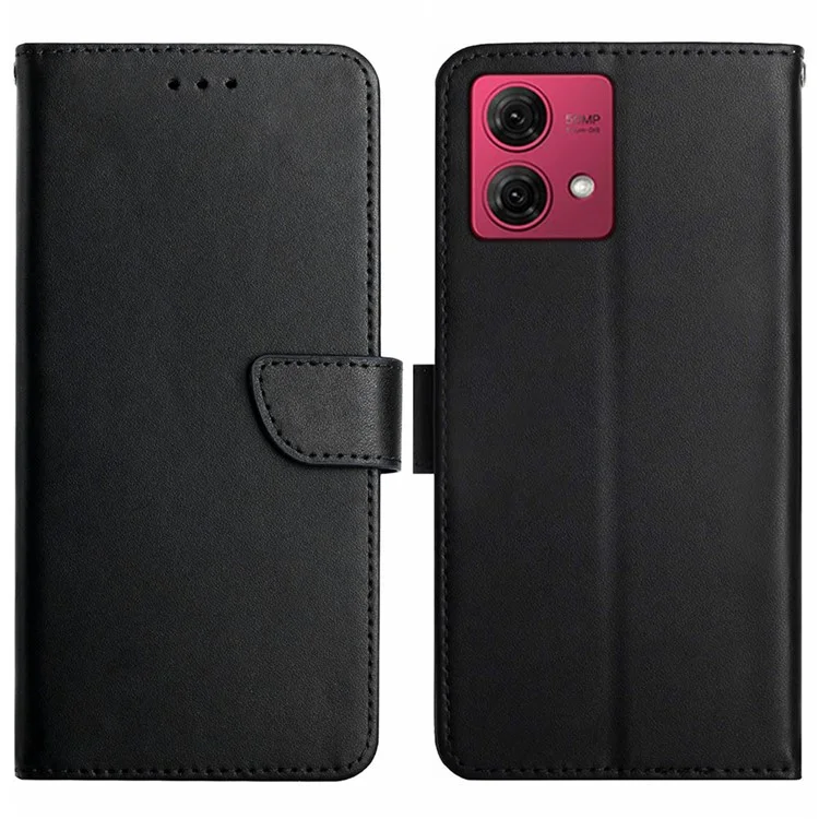 HT02 For Motorola Edge 40 Neo 5G Case Genuine Cow Leather Phone Cover - Black-Cellmalls