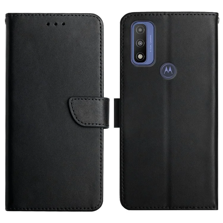 Nappa Texture Scratch-proof Folio Flip Genuine Leather Phone Case Magnetic Closure Stand Wallet for Motorola G Pure - Black-Cellmalls