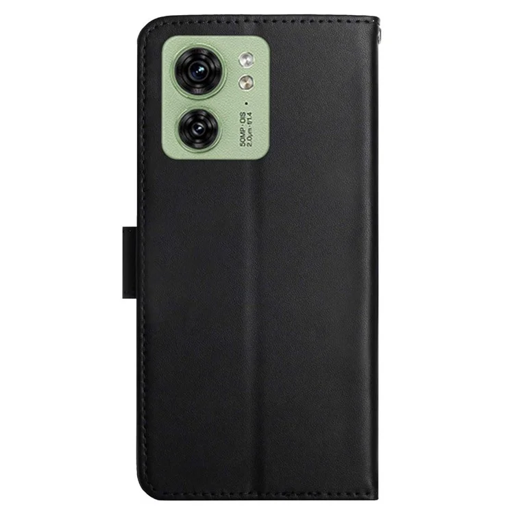 HT02 For Motorola Edge 40 5G Wallet Phone Case Genuine Cow Leather Stand Phone Cover - Black-Cellmalls