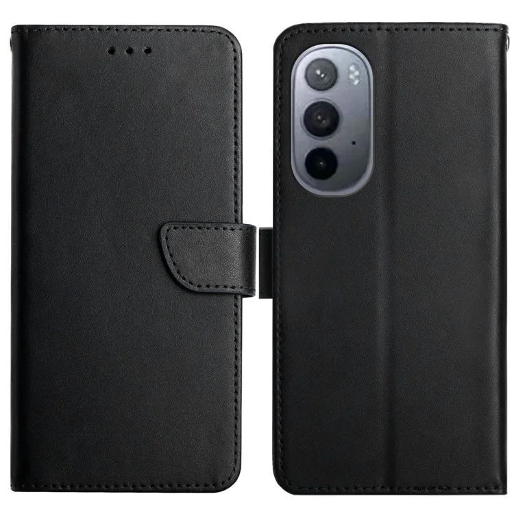 Nappa Texture Drop-proof Phone Shell Genuine Leather + TPU Phone Case Adjustable Stand Wallet Folio Flip Cover for Motorola Edge X30 - Black-Cellmalls