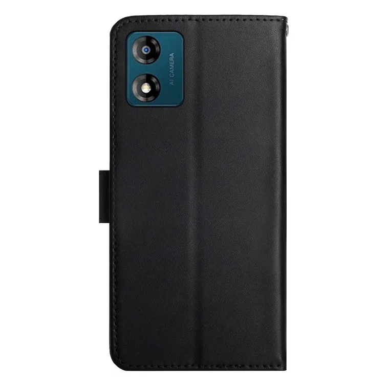 HT02 For Motorola Moto E13 4G Anti-Fingerprint Phone Shell Genuine Leather Nappa Texture Wallet Stand Phone Case Cover - Black-Cellmalls