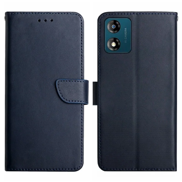 HT02 For Motorola Moto E13 4G Anti-Fingerprint Phone Shell Genuine Leather Nappa Texture Wallet Stand Phone Case Cover - Black-Cellmalls