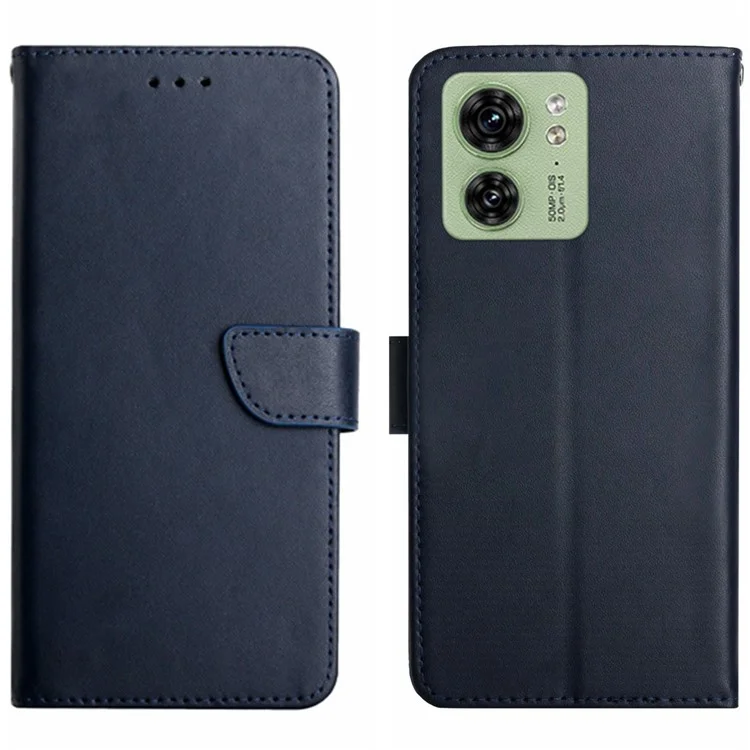 HT02 For Motorola Edge 40 5G Wallet Phone Case Genuine Cow Leather Stand Phone Cover - Black-Cellmalls