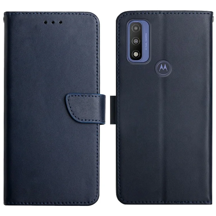 Nappa Texture Scratch-proof Folio Flip Genuine Leather Phone Case Magnetic Closure Stand Wallet for Motorola G Pure - Black-Cellmalls