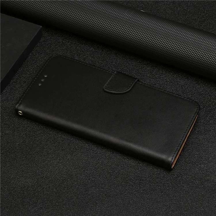 Nappa Texture Scratch-proof Folio Flip Genuine Leather Phone Case Magnetic Closure Stand Wallet for Motorola G Pure - Black-Cellmalls
