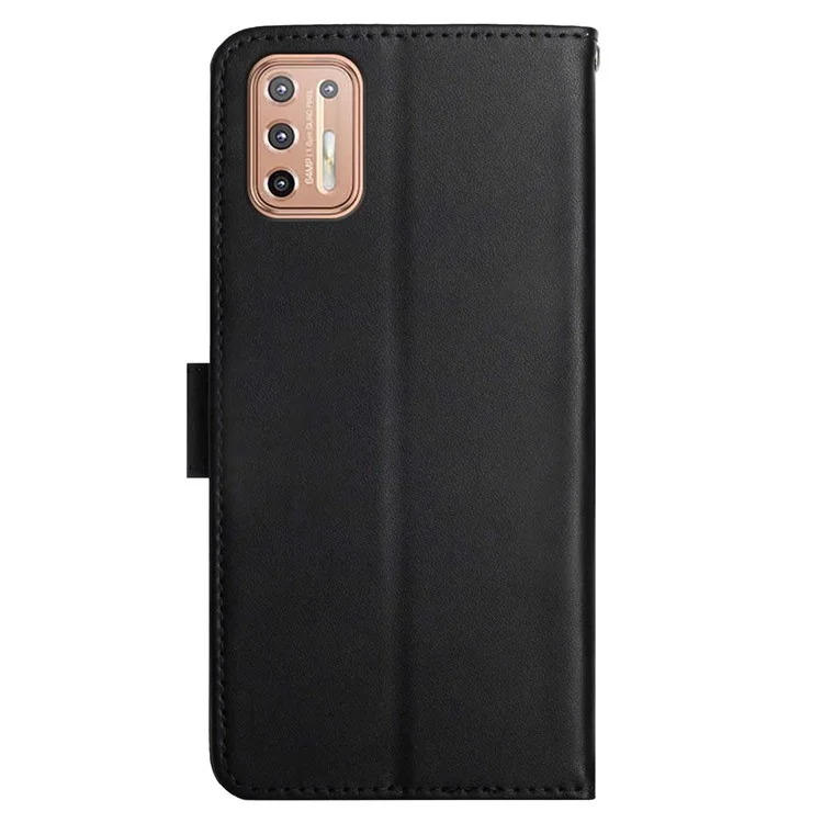 Nappa Texture Genuine Leather Wallet Folio Flip Protective Case with Hands-free Stand for Motorola Moto G9 Plus - Black-Cellmalls