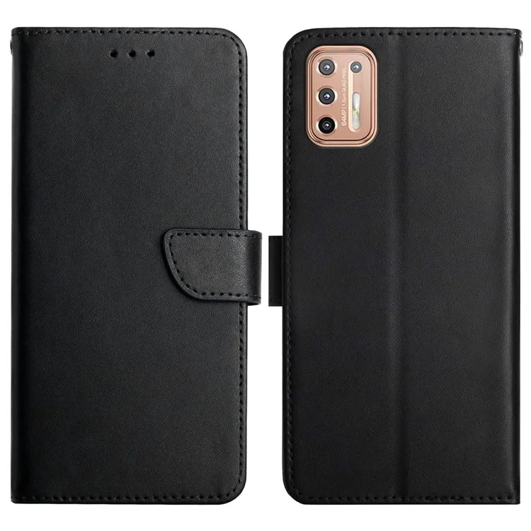 Nappa Texture Genuine Leather Wallet Folio Flip Protective Case with Hands-free Stand for Motorola Moto G9 Plus - Black-Cellmalls