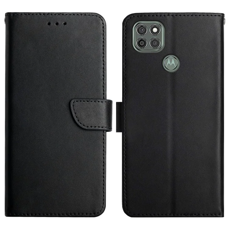Nappa Texture Genuine Leather Wallet Cover Magnetic Clasp Folio Flip Case with Adjustable Stand for Motorola Moto G9 Power - Black-Cellmalls