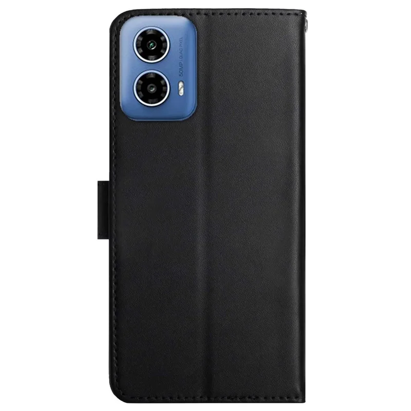 HT02 For Motorola Moto G85 5G / S50 Neo 5G Case Nappa Texture Genuine Cow Leather Phone Cover Card Holder - Black-Cellmalls