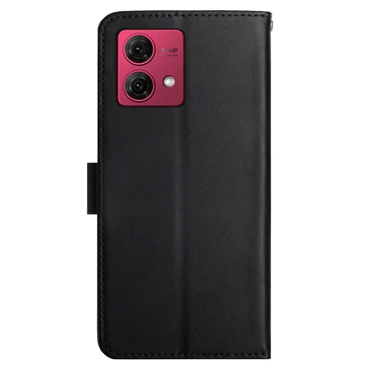 HT02 For Motorola Moto G84 5G Fingerprint Free Genuine Cow Leather Phone Cover Stand Wallet Case - Black-Cellmalls