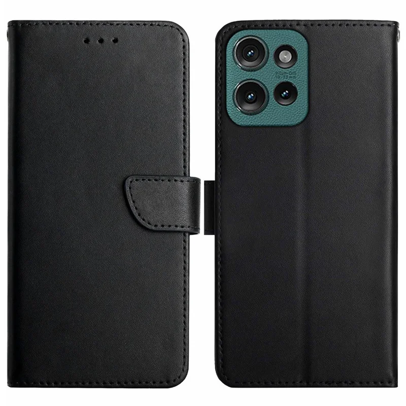 HT02 For Motorola Edge 50 Neo 5G / Moto S50 5G / Thinkphone 25 5G Case Genuine Cow Leather Phone Cover Nappa Texture - Black-Cellmalls