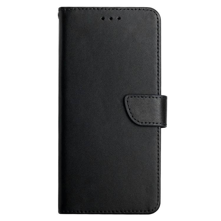 Nappa Texture Genuine Leather Wallet Cover Magnetic Clasp Folio Flip Case with Adjustable Stand for Motorola Moto G9 Power - Black-Cellmalls