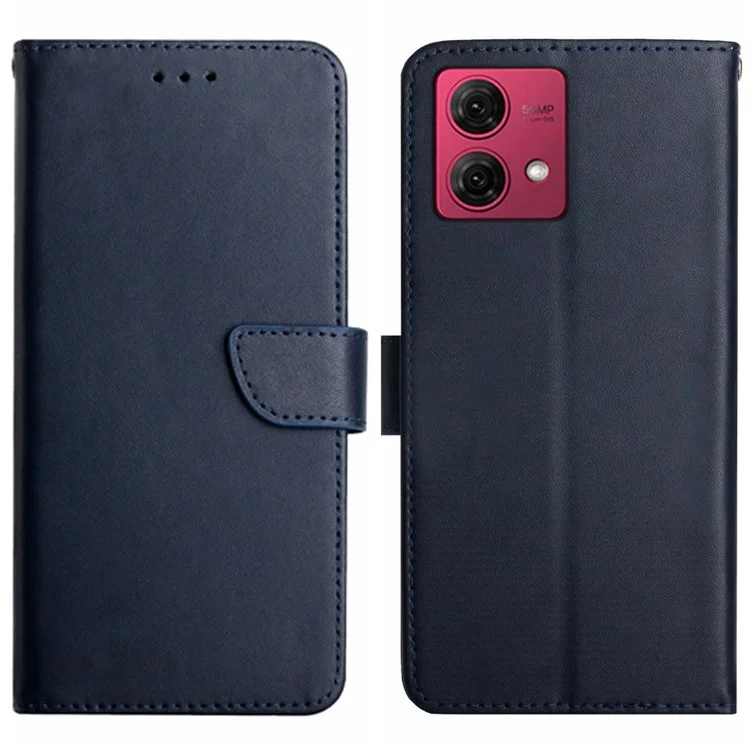 HT02 For Motorola Moto G84 5G Fingerprint Free Genuine Cow Leather Phone Cover Stand Wallet Case - Black-Cellmalls