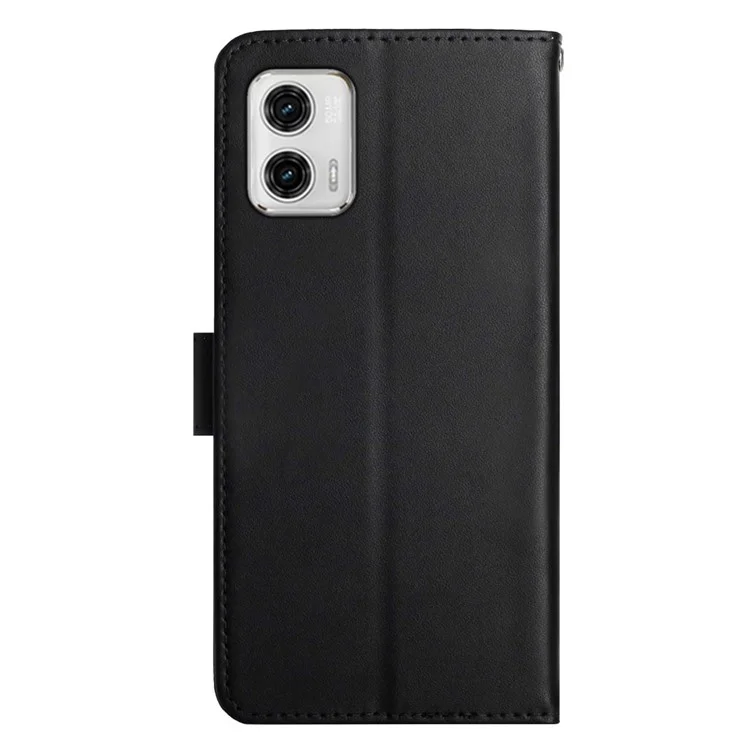 HT02 For Motorola Moto G73 5G Anti-Scratch Genuine Leather Phone Case Nappa Texture Wallet Stand Protective Cover - Black-Cellmalls