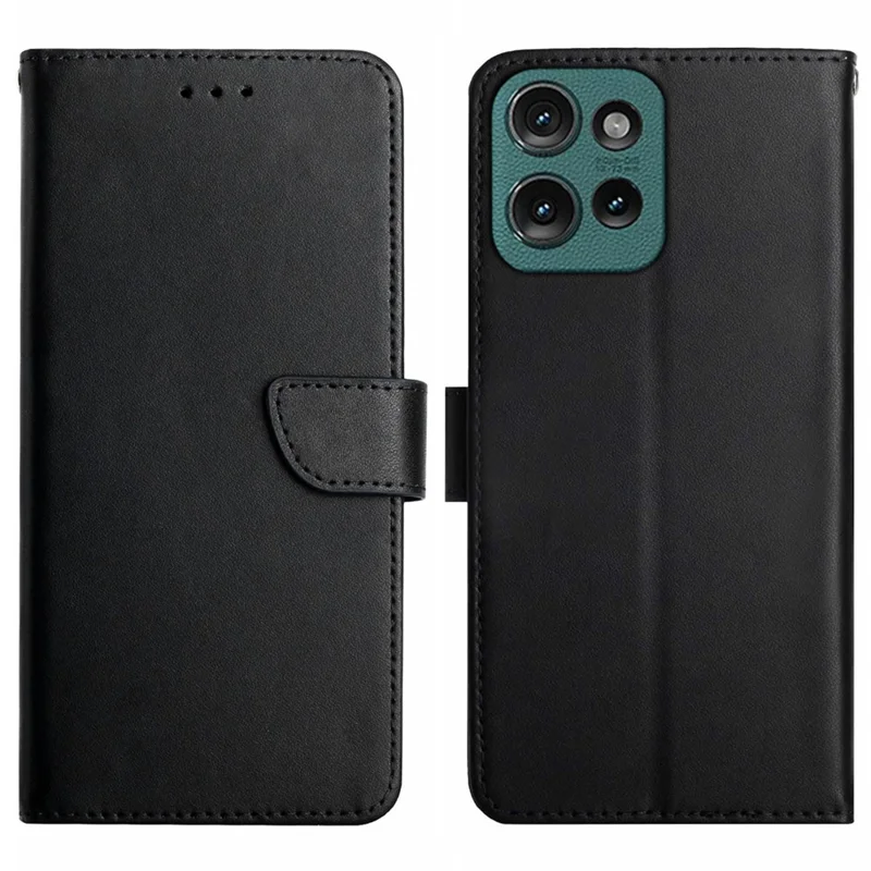 HT02 For Motorola Moto G75 5G Case Genuine Cow Leather Phone Cover Nappa Texture - Black-Cellmalls