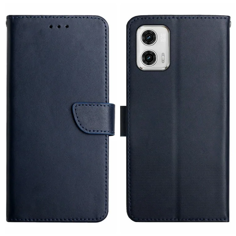 HT02 For Motorola Moto G73 5G Anti-Scratch Genuine Leather Phone Case Nappa Texture Wallet Stand Protective Cover - Black-Cellmalls
