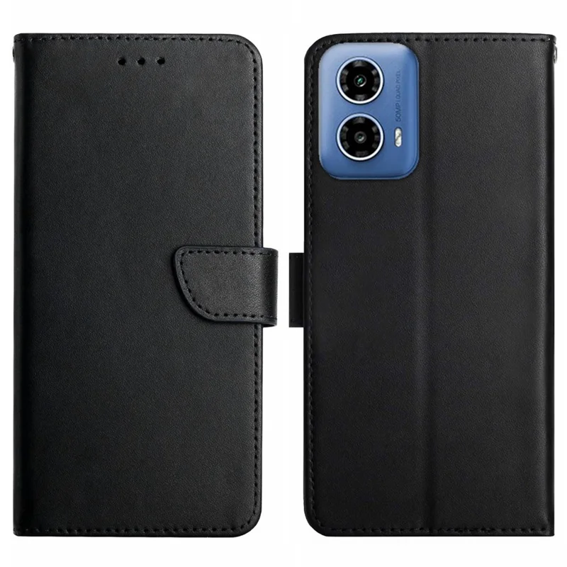 HT02 For Motorola Moto G85 5G / S50 Neo 5G Case Nappa Texture Genuine Cow Leather Phone Cover Card Holder - Black-Cellmalls