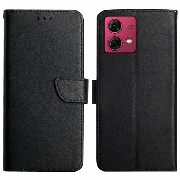 HT02 For Motorola Moto G84 5G Fingerprint Free Genuine Cow Leather Phone Cover Stand Wallet Case - Black-Cellmalls