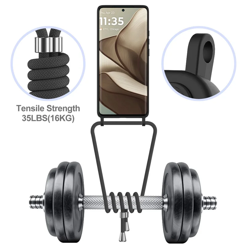 For Motorola Edge 50 5G Case Liquid Silicone Card Holder Phone Back Cover with Lanyard - Black-Cellmalls