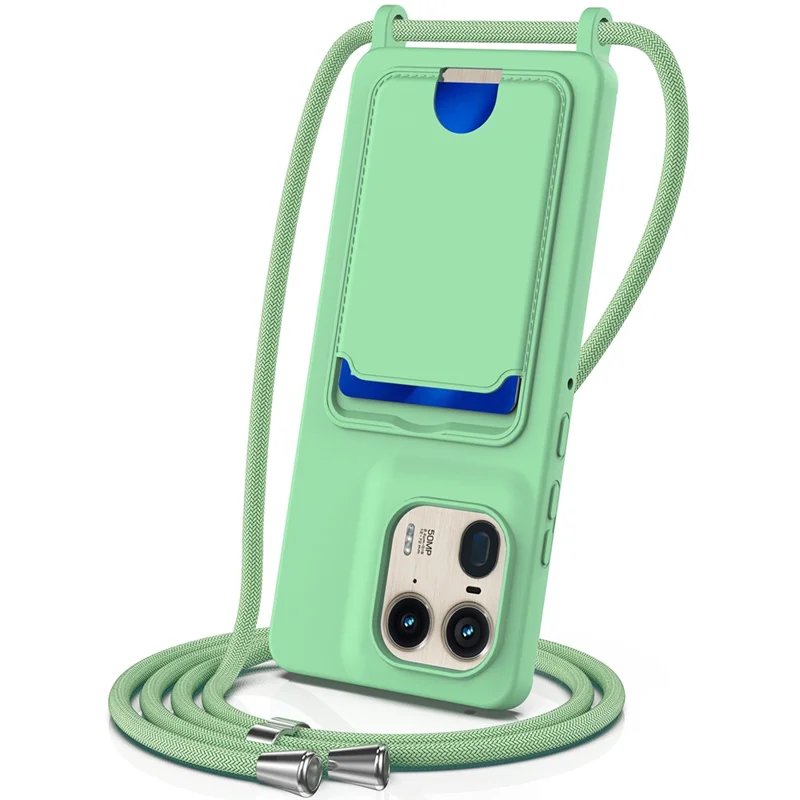 For Motorola Moto X50 Ultra 5G / Motorola Edge 50 Ultra 5G Case Liquid Silicone Card Holder Back Phone Cover with Lanyard - Black-Cellmalls