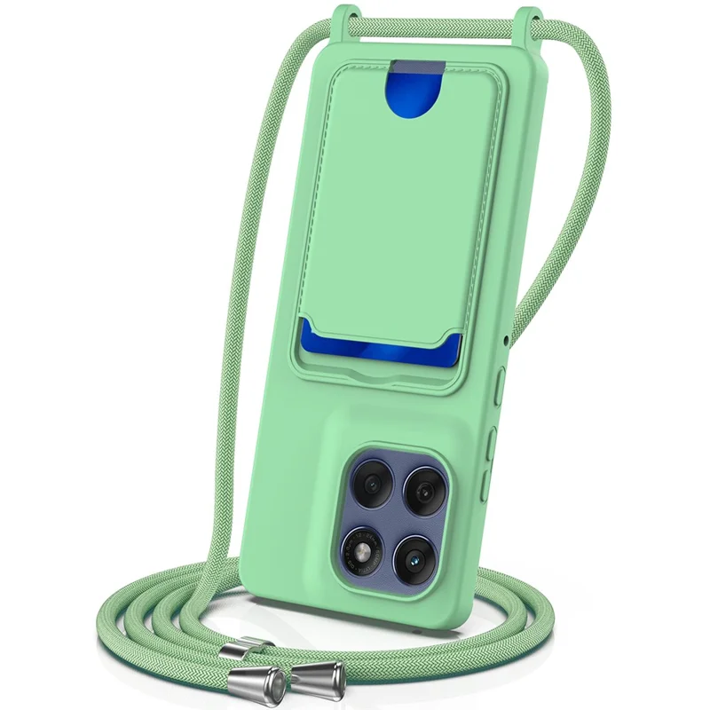 For Motorola Edge 60s 5G / Motorola Edge 60 Fusion 5G / Motorola Edge 60 5G Case Liquid Silicone Card Holder Back Phone Cover with Lanyard - Black-Cellmalls