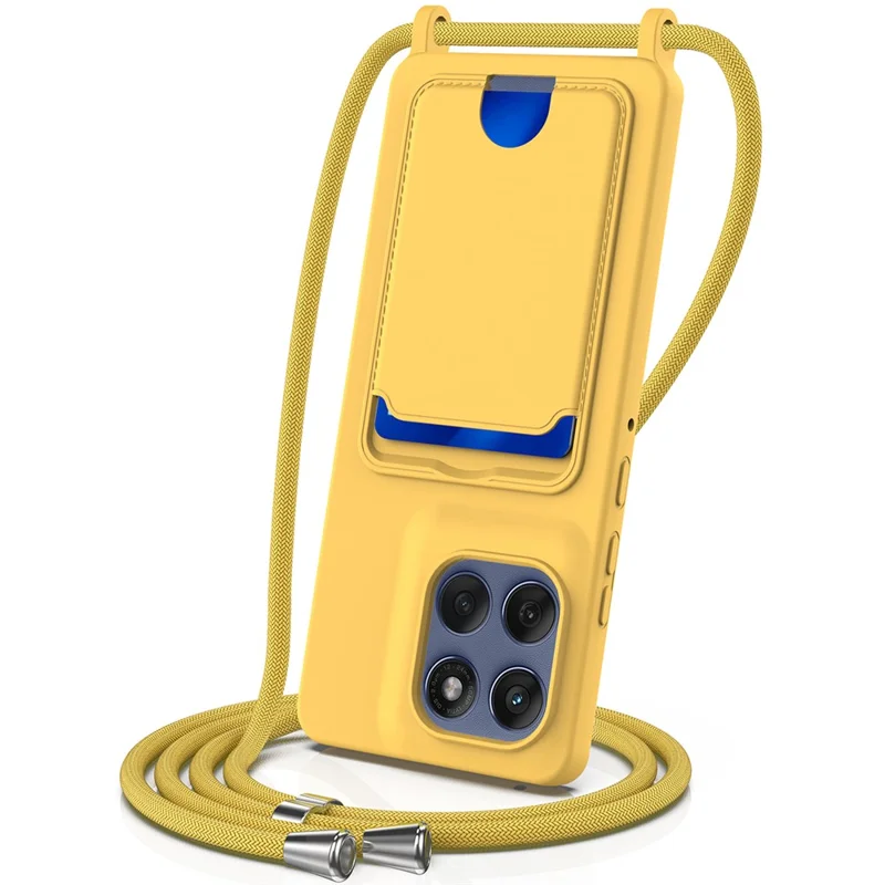 For Motorola Edge 60s 5G / Motorola Edge 60 Fusion 5G / Motorola Edge 60 5G Case Liquid Silicone Card Holder Back Phone Cover with Lanyard - Black-Cellmalls