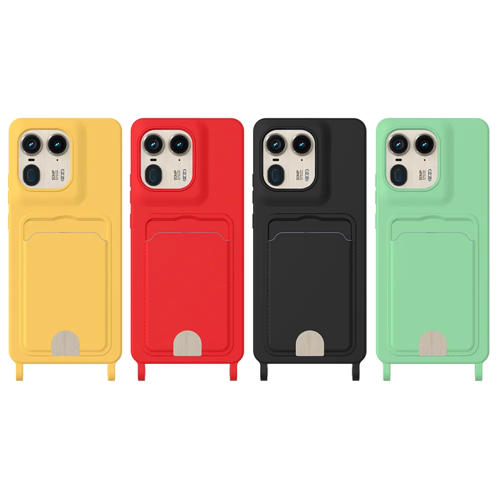 For Motorola Moto X50 Ultra 5G / Motorola Edge 50 Ultra 5G Case Liquid Silicone Card Holder Back Phone Cover with Lanyard - Black-Cellmalls