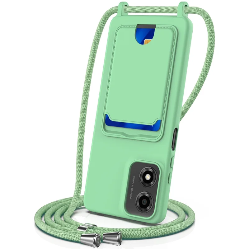 Phone Case For Motorola Moto G24 4G  /  G04s 4G  /  G04 4G  /  E14 4G Liquid Silicone Card Holder Back Cover with Lanyard - Black-Cellmalls