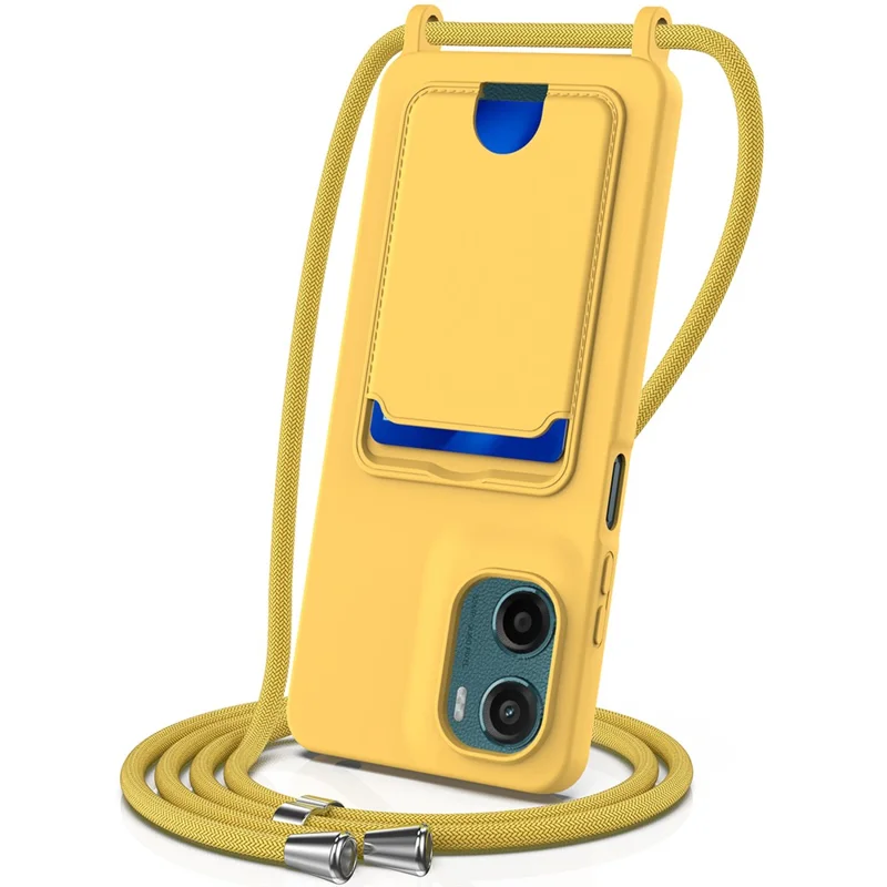 For Motorola Moto E15 4G / Motorola Moto G05 4G Case Liquid Silicone Card Holder Back Phone Cover with Lanyard - Black-Cellmalls