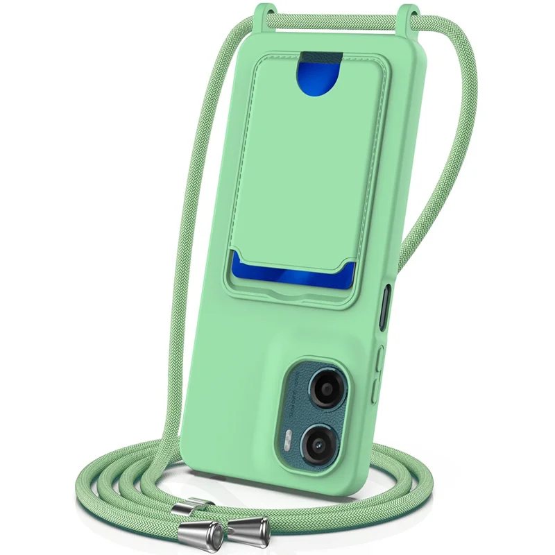 For Motorola Moto E15 4G / Motorola Moto G05 4G Case Liquid Silicone Card Holder Back Phone Cover with Lanyard - Black-Cellmalls