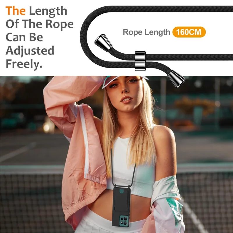 For Motorola Edge 50 5G Case Liquid Silicone Card Holder Phone Back Cover with Lanyard - Black-Cellmalls