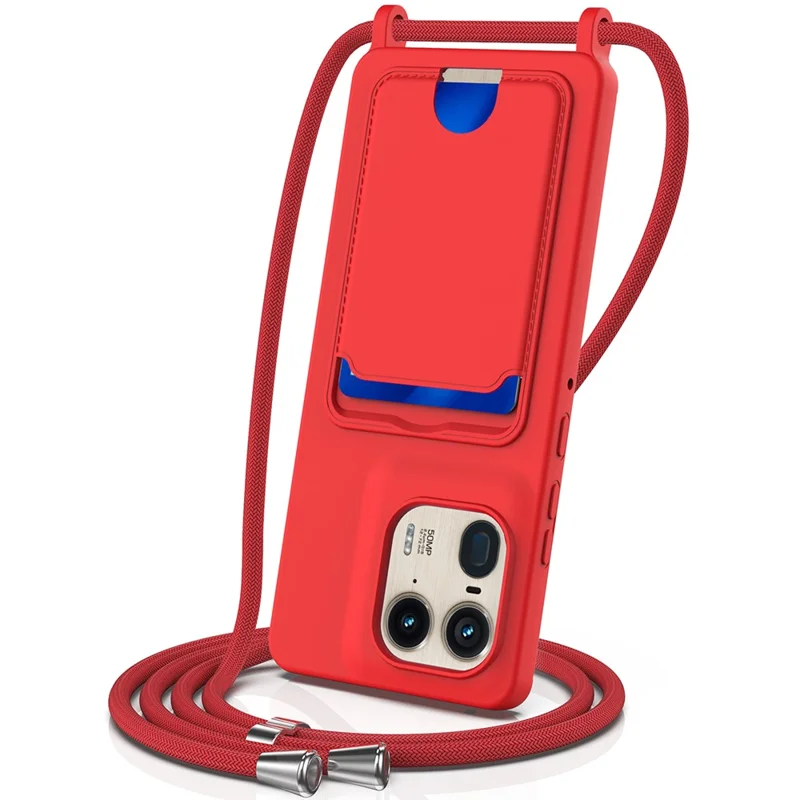 For Motorola Moto X50 Ultra 5G / Motorola Edge 50 Ultra 5G Case Liquid Silicone Card Holder Back Phone Cover with Lanyard - Black-Cellmalls