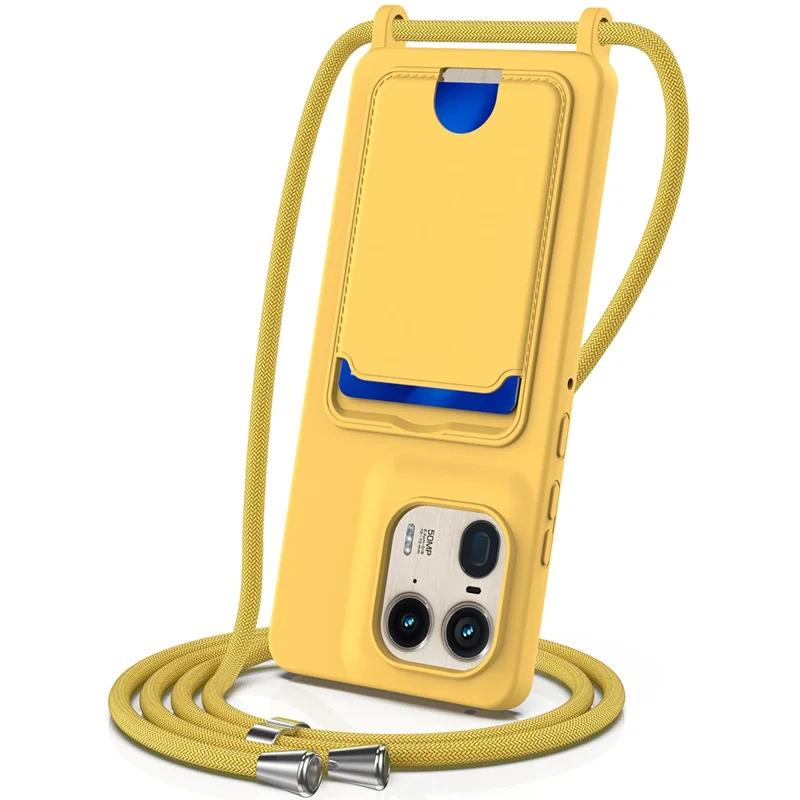 For Motorola Moto X50 Ultra 5G / Motorola Edge 50 Ultra 5G Case Liquid Silicone Card Holder Back Phone Cover with Lanyard - Black-Cellmalls