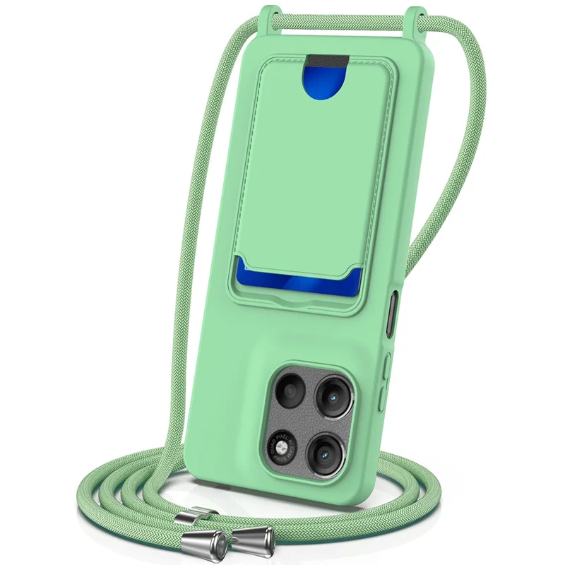 For Motorola Moto G15 Power 4G / Motorola Moto G15 4G Case Liquid Silicone Card Holder Back Phone Cover with Lanyard - Black-Cellmalls