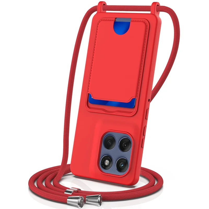 For Motorola Moto G Stylus 5G (2025) / Motorola Edge 60 Stylus 5G Case Liquid Silicone Card Holder Back Phone Cover with Lanyard - Black-Cellmalls