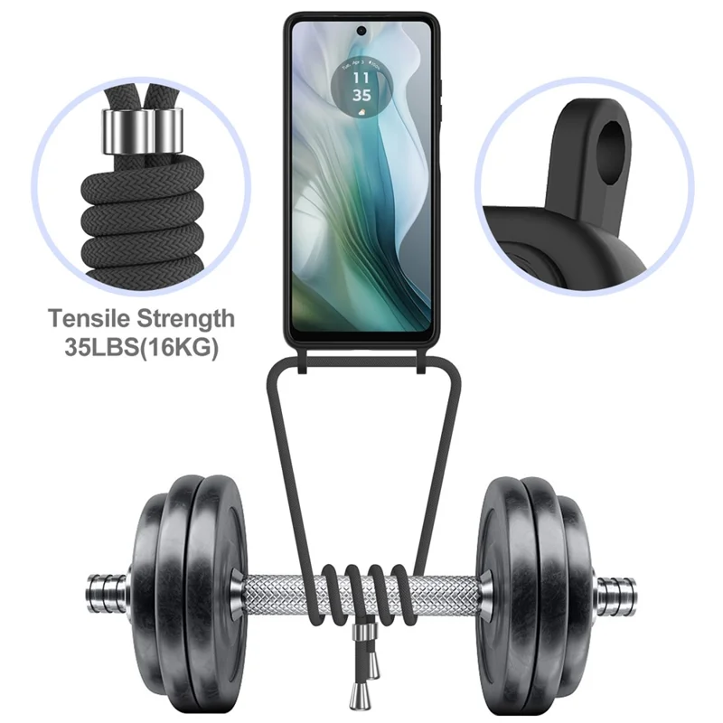 Phone Case For Motorola Moto G24 4G  /  G04s 4G  /  G04 4G  /  E14 4G Liquid Silicone Card Holder Back Cover with Lanyard - Black-Cellmalls