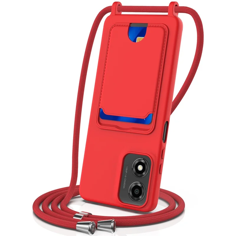 Phone Case For Motorola Moto G24 4G  /  G04s 4G  /  G04 4G  /  E14 4G Liquid Silicone Card Holder Back Cover with Lanyard - Black-Cellmalls