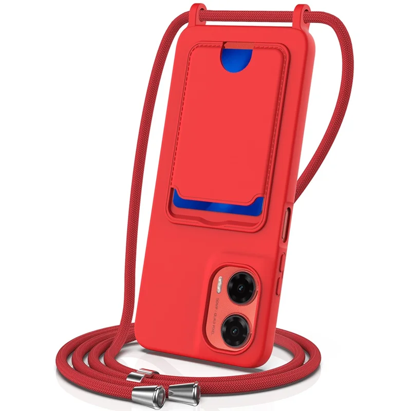 For Motorola Moto G35 5G Case Liquid Silicone Card Holder Back Phone Cover with Lanyard - Black-Cellmalls