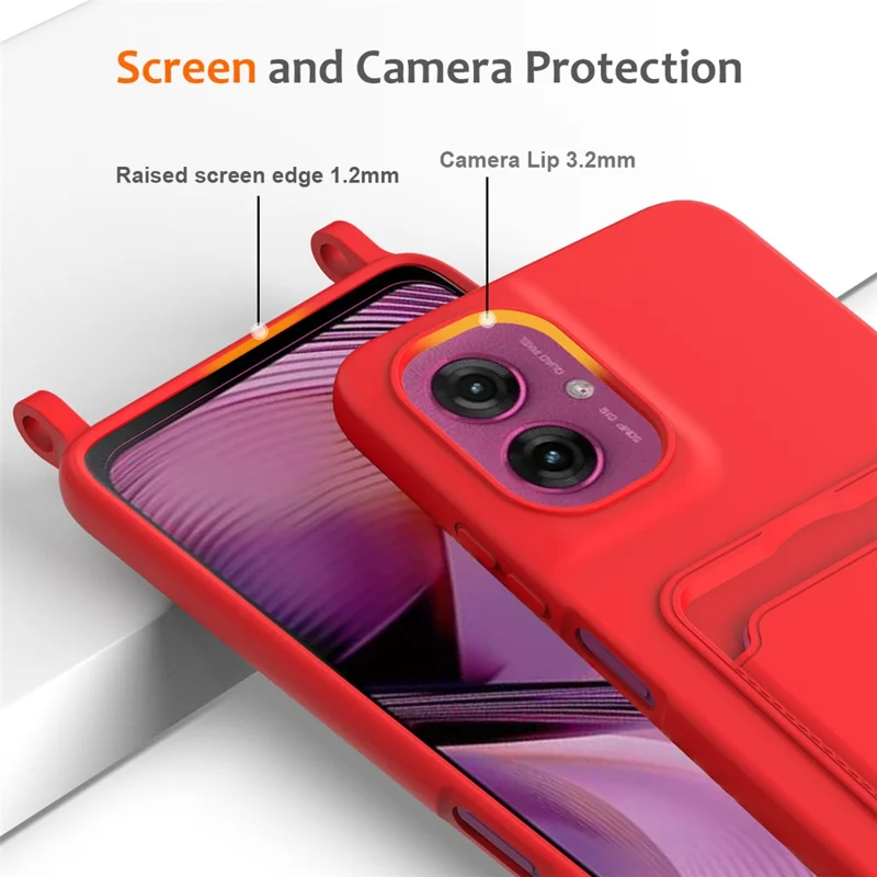 For Motorola Moto G55 5G Case Liquid Silicone Card Holder Back Phone Cover with Lanyard - Red-Cellmalls