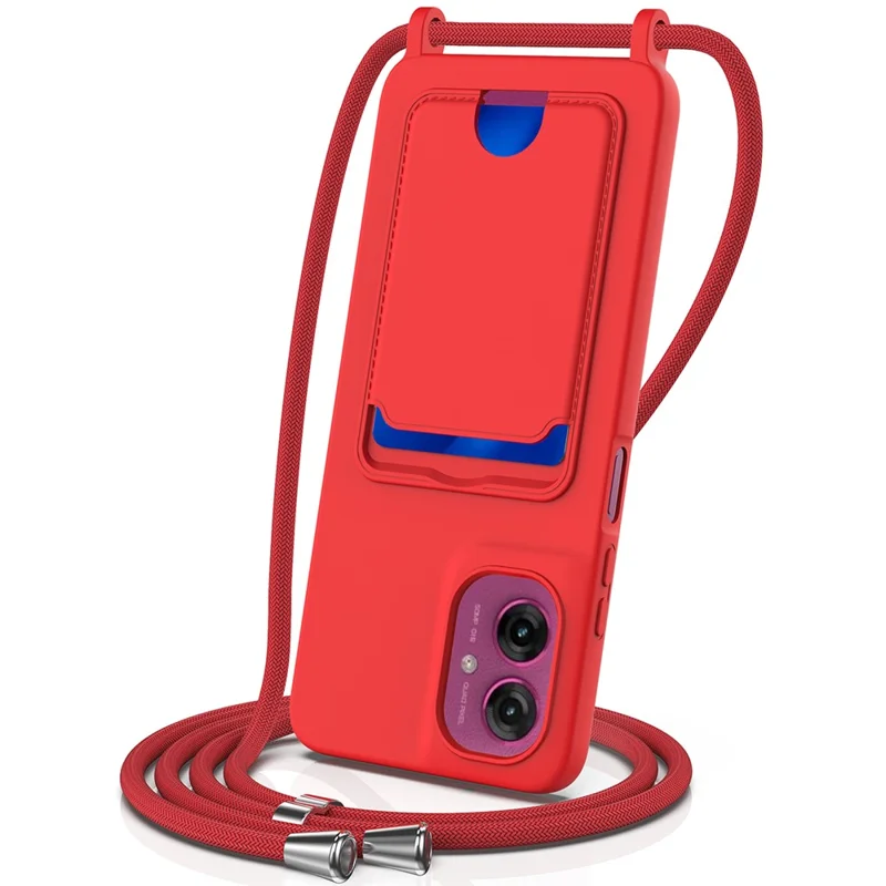For Motorola Moto G55 5G Case Liquid Silicone Card Holder Back Phone Cover with Lanyard - Red-Cellmalls