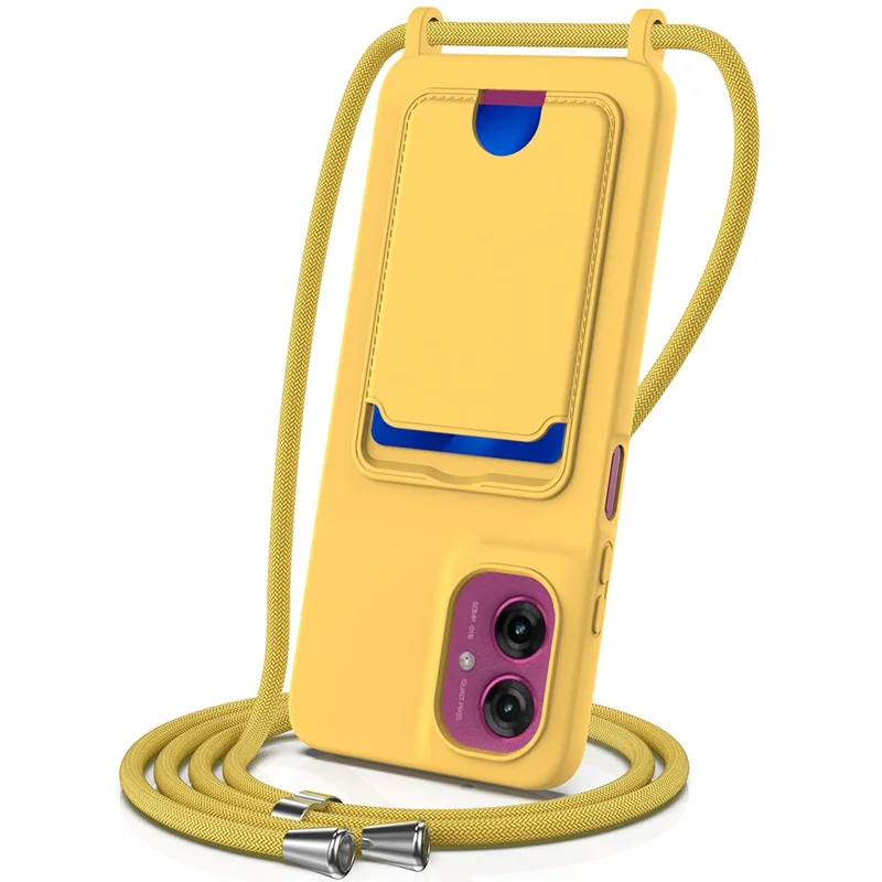 For Motorola Moto G55 5G Case Liquid Silicone Card Holder Back Phone Cover with Lanyard - Red-Cellmalls