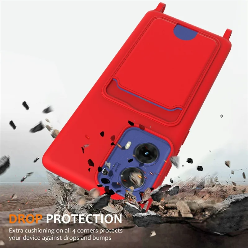 Phone Case For Motorola Moto G85 5G  /  S50 Neo 5G  /  Edge 50 Fusion 5G Liquid Silicone Card Holder Back Cover with Lanyard - Red-Cellmalls