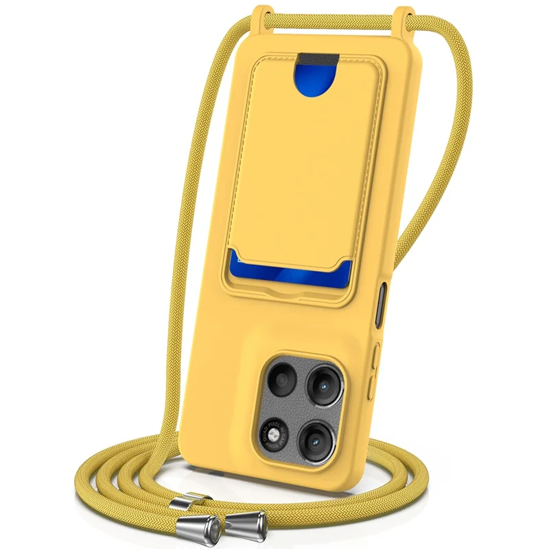 For Motorola Moto G15 Power 4G / Motorola Moto G15 4G Case Liquid Silicone Card Holder Back Phone Cover with Lanyard - Black-Cellmalls