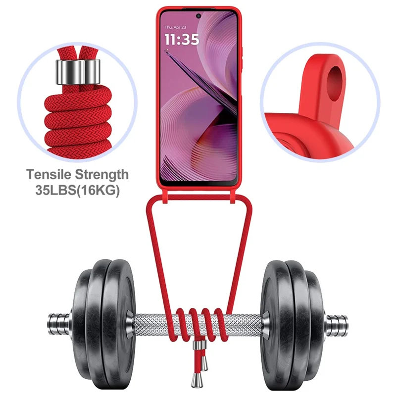 For Motorola Moto G55 5G Case Liquid Silicone Card Holder Back Phone Cover with Lanyard - Red-Cellmalls