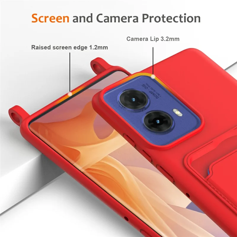 Phone Case For Motorola Moto G85 5G  /  S50 Neo 5G  /  Edge 50 Fusion 5G Liquid Silicone Card Holder Back Cover with Lanyard - Red-Cellmalls