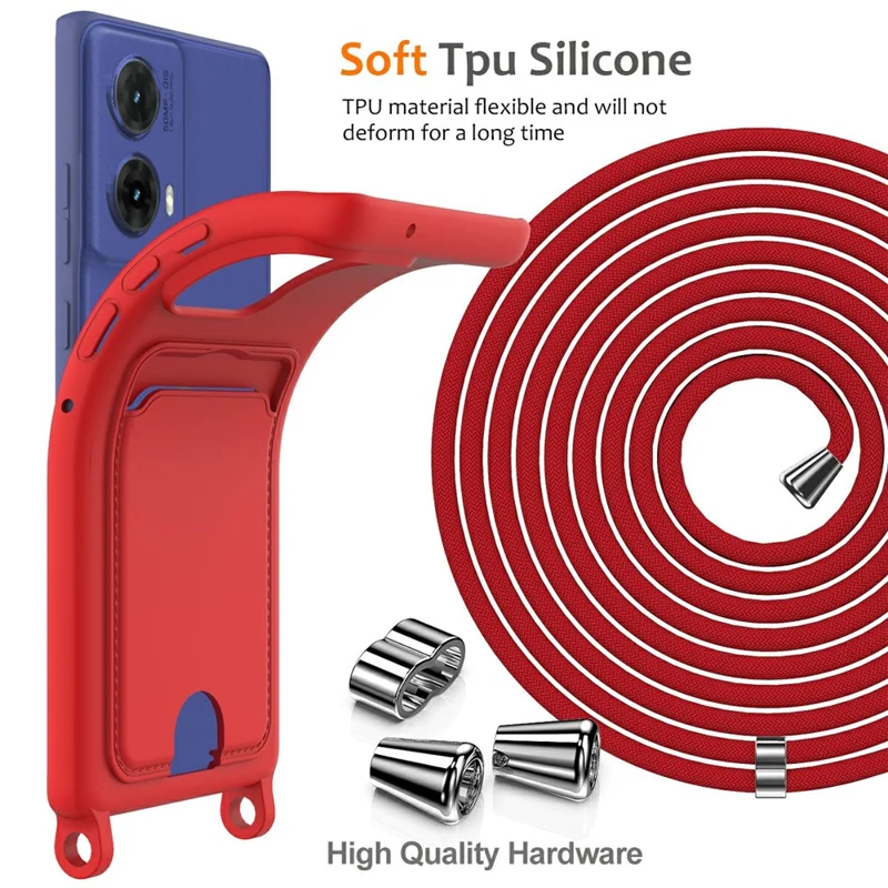 Phone Case For Motorola Moto G85 5G  /  S50 Neo 5G  /  Edge 50 Fusion 5G Liquid Silicone Card Holder Back Cover with Lanyard - Red-Cellmalls