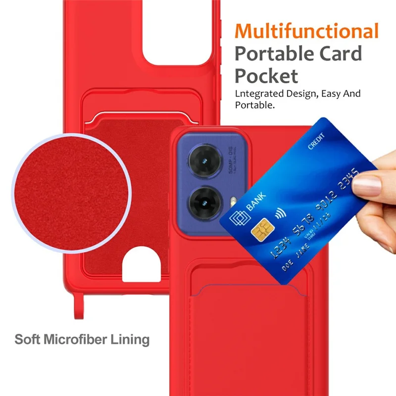 Phone Case For Motorola Moto G85 5G  /  S50 Neo 5G  /  Edge 50 Fusion 5G Liquid Silicone Card Holder Back Cover with Lanyard - Red-Cellmalls